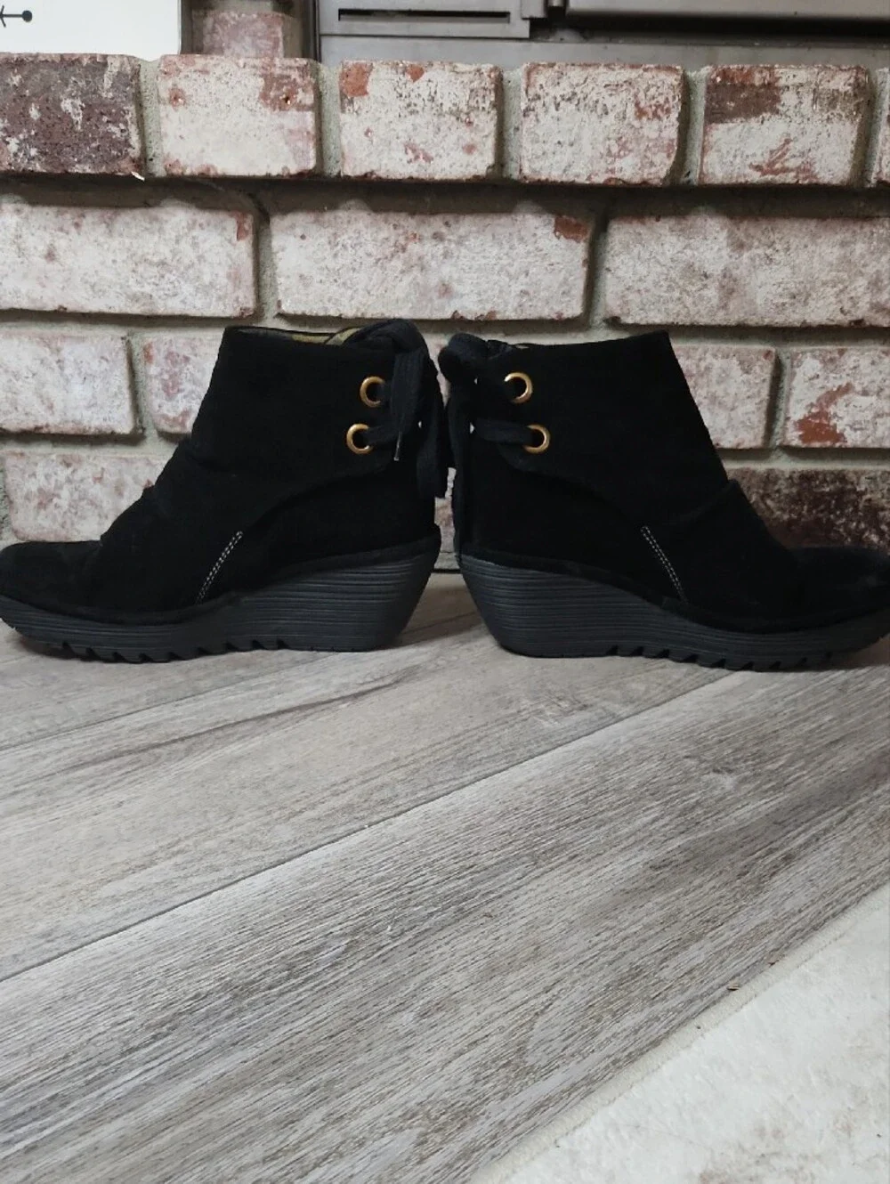 Fly London Yama Black Suede Wedge Ankle Boot - Women